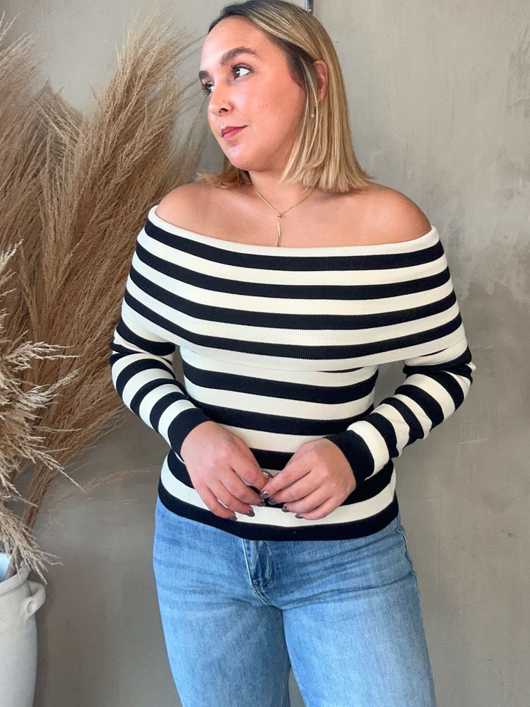 FINAL SALE - Bianca Black Striped Off Shoulder Top