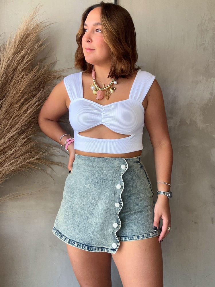 Roma Scallop Denim Skirt