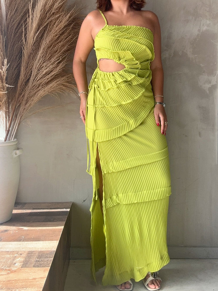 Martina Lime Pleated Dress