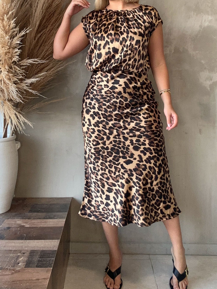 FINAL SALE - Aimee Leopard Satin Dress