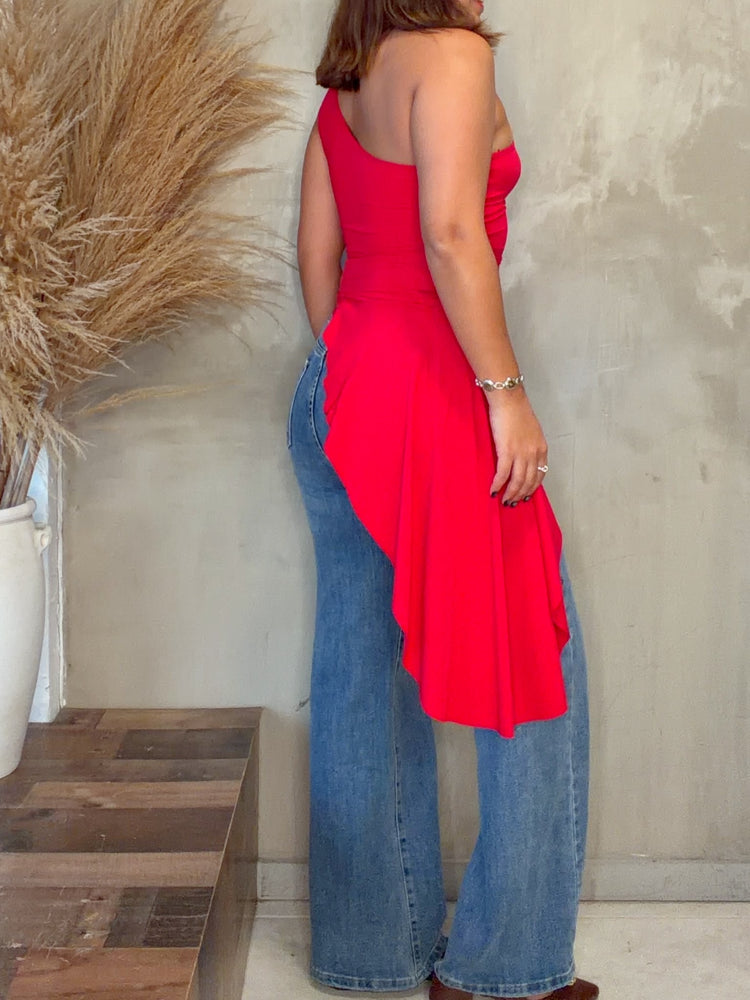 Coral Red One Shoulder Blouse