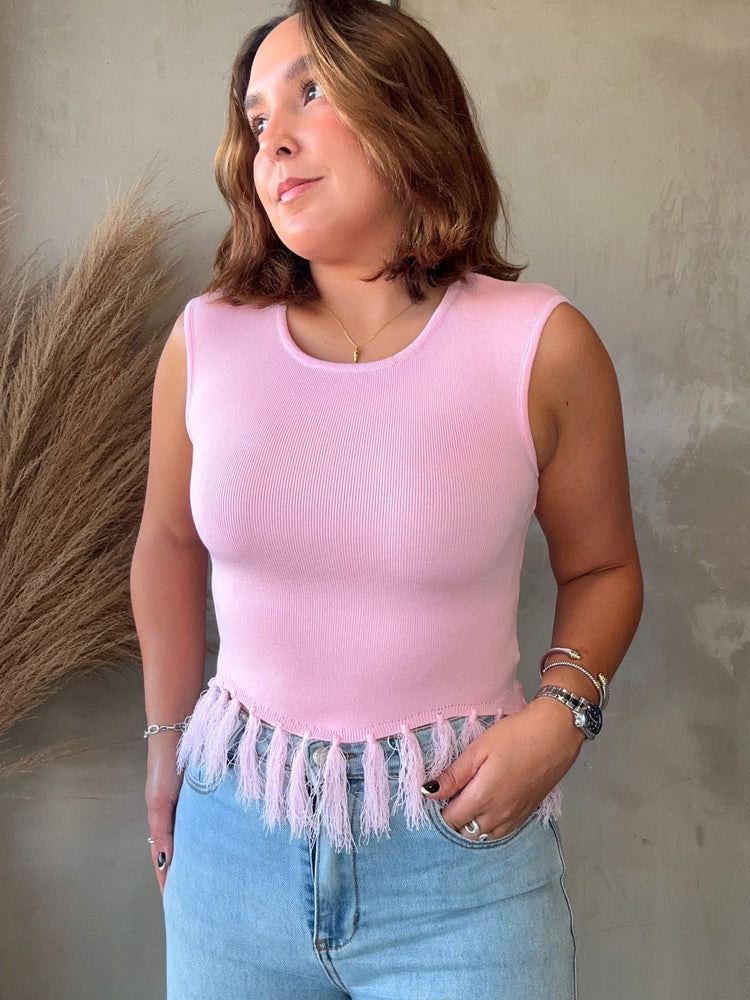 Shannon Pink Fringes Top