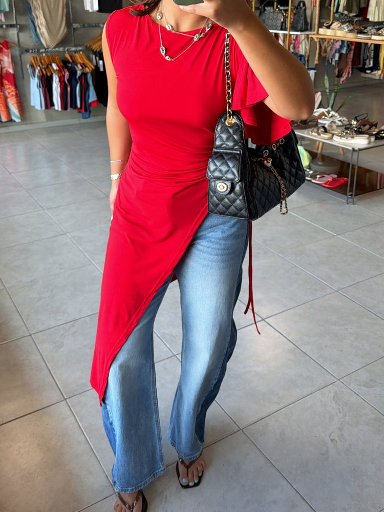 Asymmetrical Red Blouse