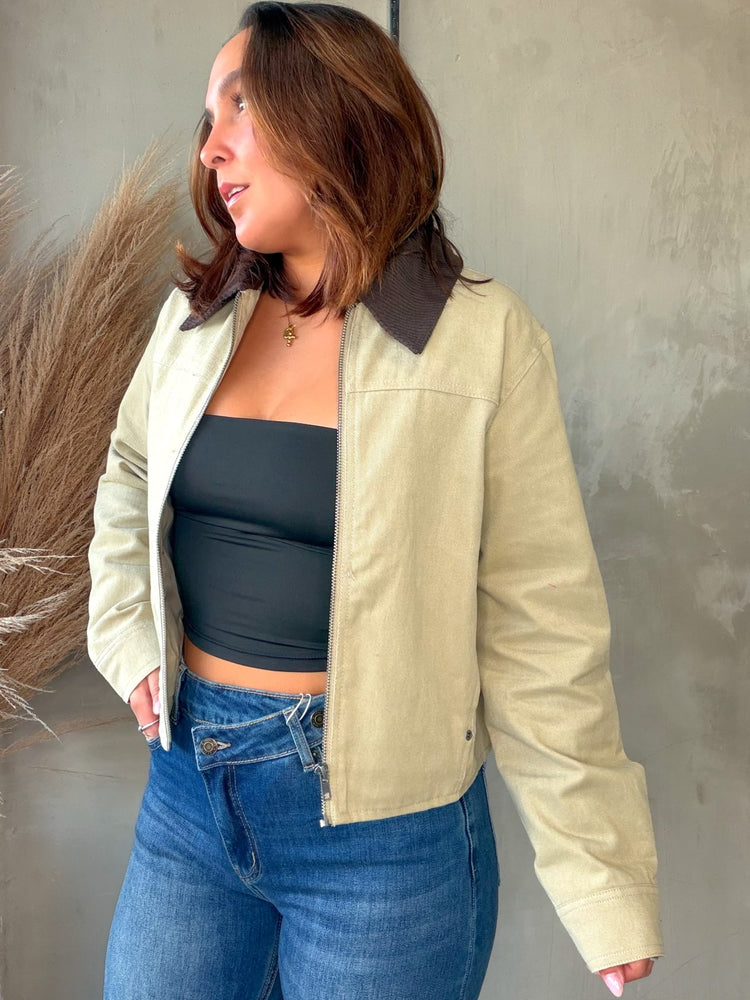 Khaki Corduroy Detailed Jacket