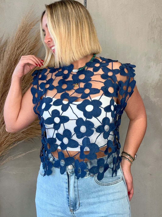 Indy Navy Floral Lace Top