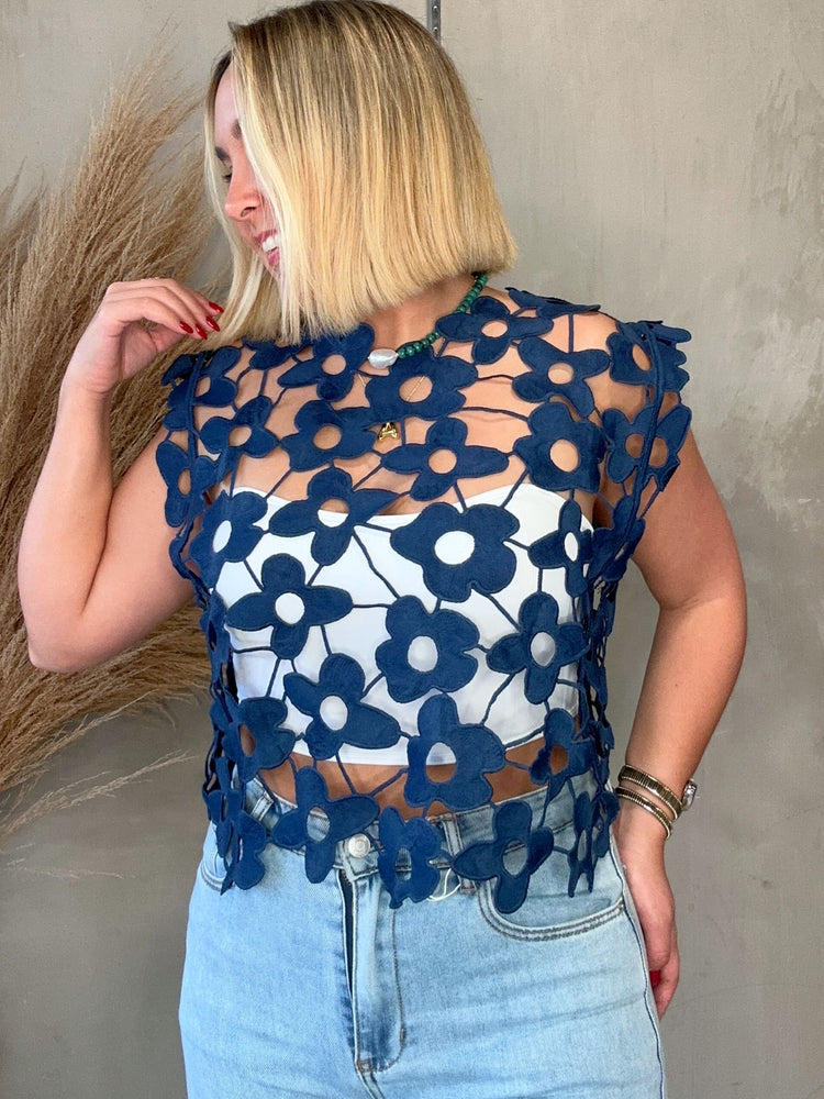 Indy Navy Floral Lace Top