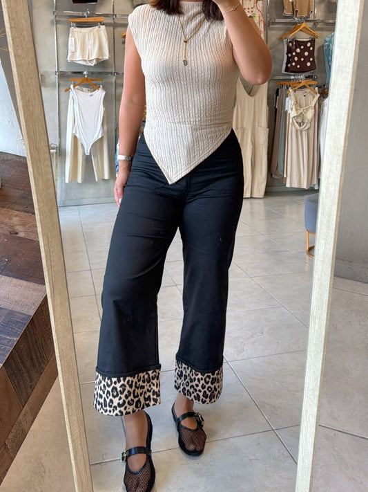 Leopard Ankle Black Jean