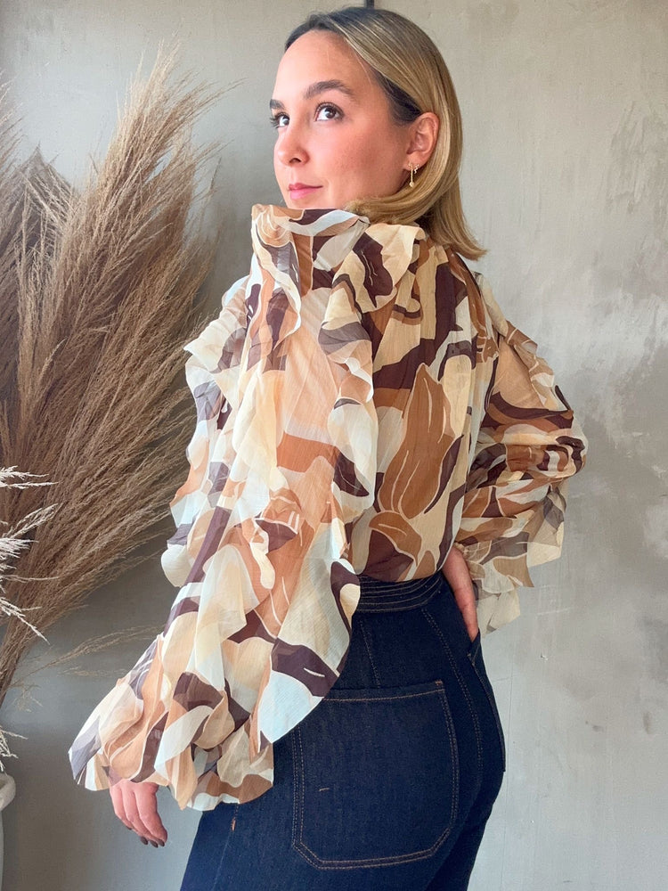 FINAL SALE - Isha Leaves Ruffled Top