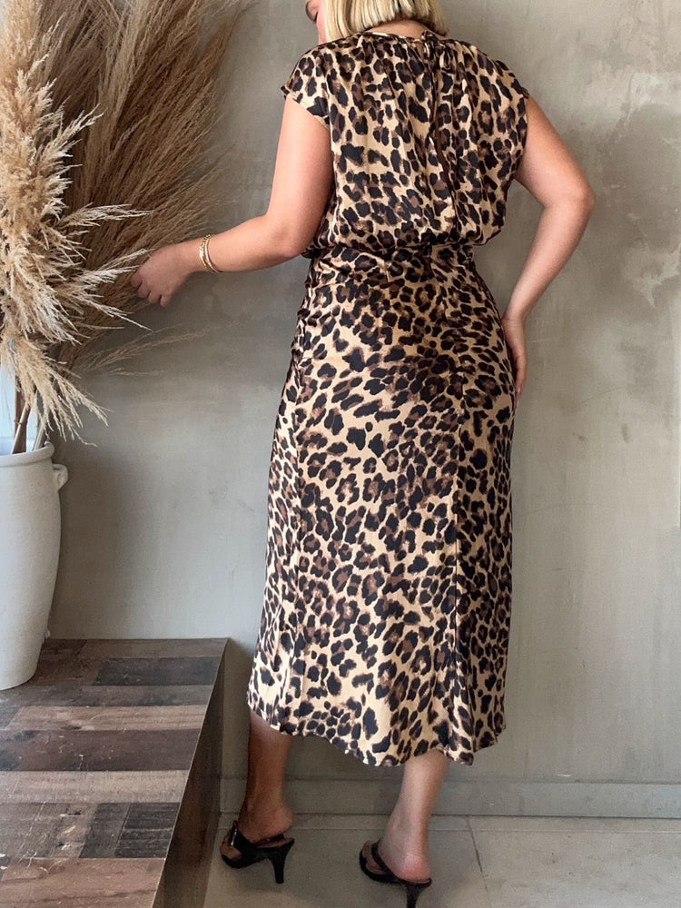 FINAL SALE - Aimee Leopard Satin Dress