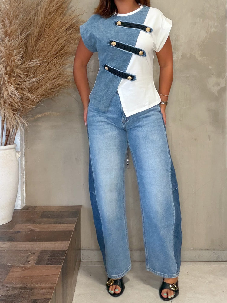 Ileana Napoleon Denim Top