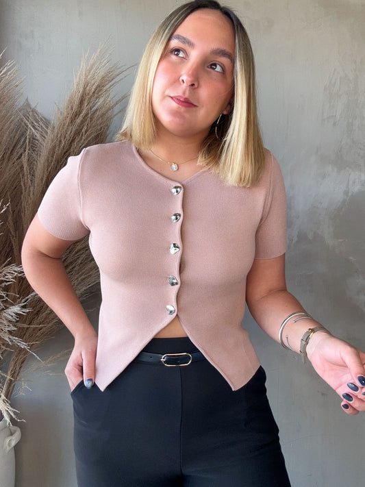 FINAL SALE - Heather Sand Buttons Top