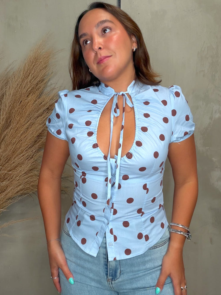 Leslie Blue Polka Dots Blouse
