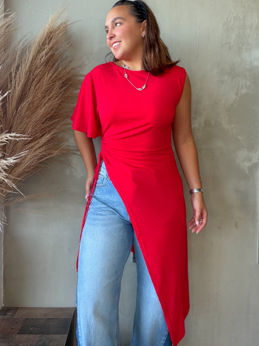 Asymmetrical Red Blouse