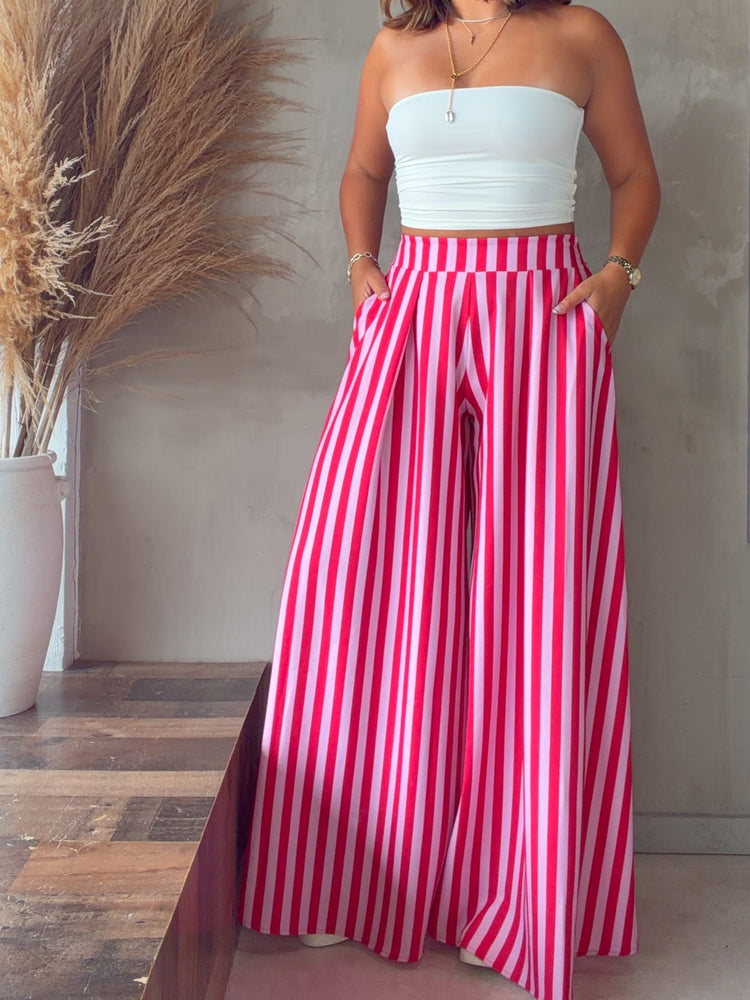Leena Red/Pink Striped Palazzo