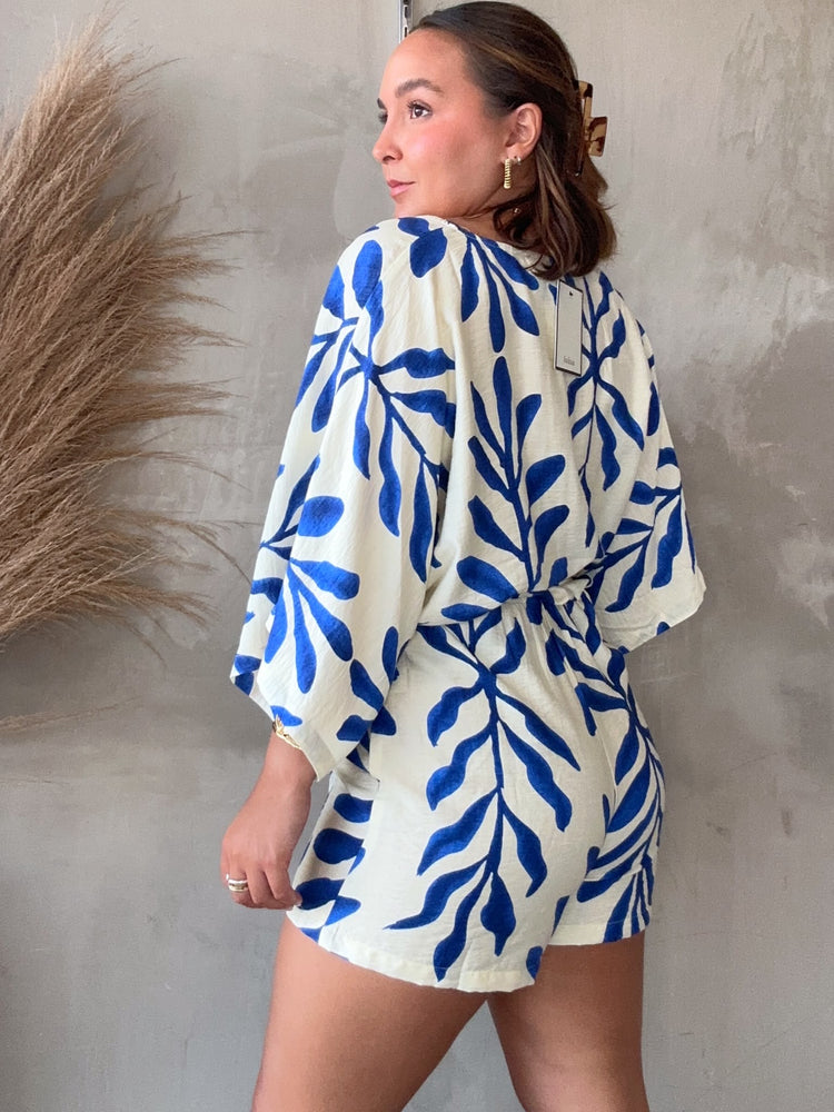 Ruth Blue Leaf Printed Romper