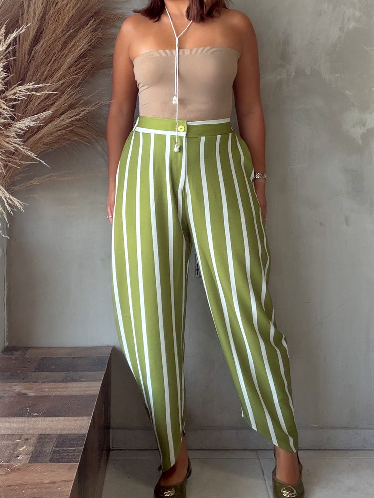 Allison Olive/White Striped Pant
