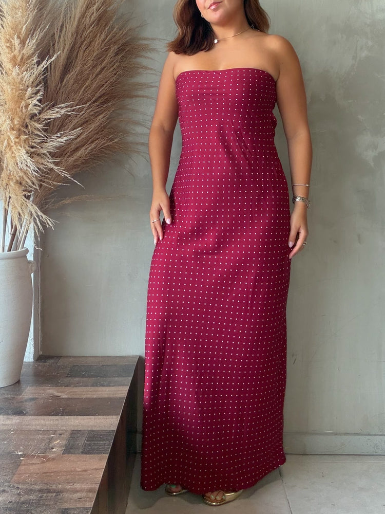 Wine Polka Dots Maxi Dress
