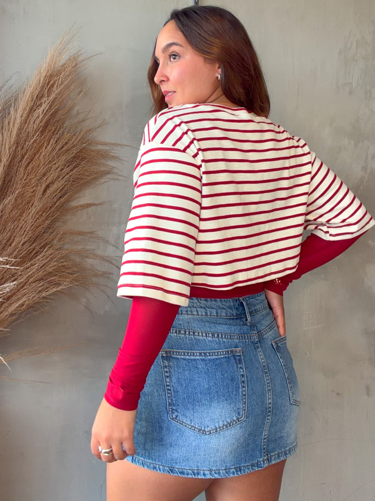 Enya Red Stripes Bodysuit & Tee Set