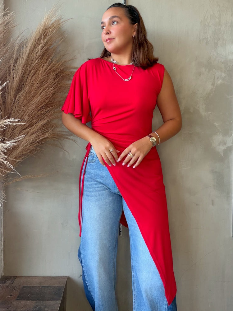 Asymmetrical Red Blouse