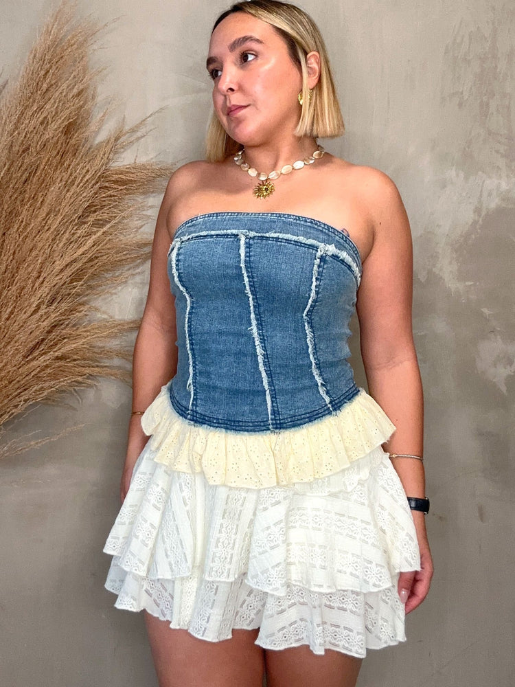 Denim & Eyelet Corset Top