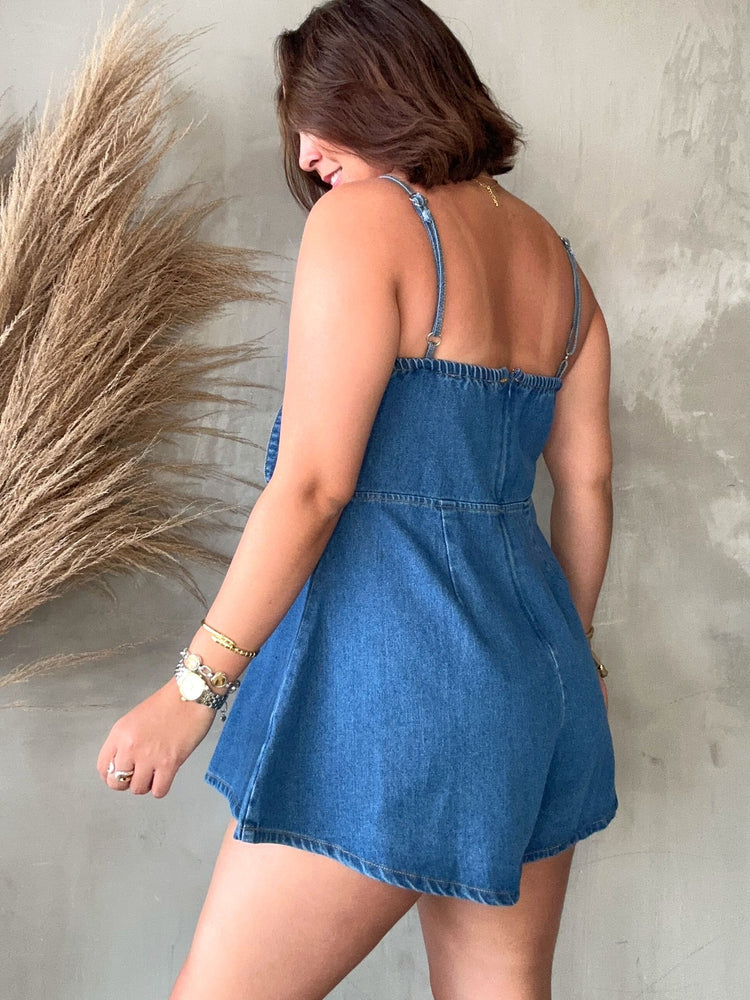 Eiza Bow Denim Romper