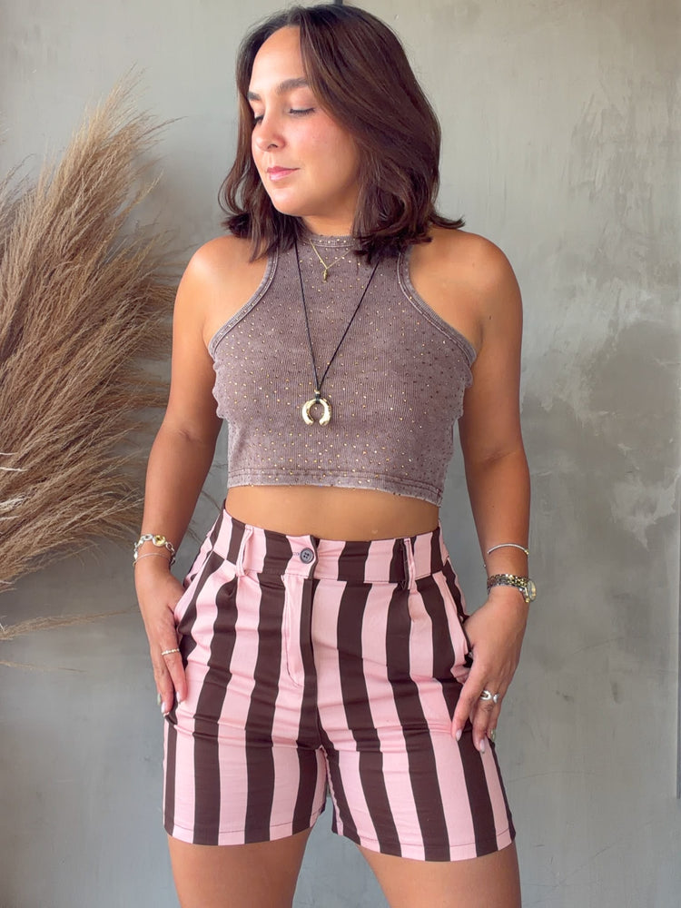 Estela Brown/Pink Striped Short