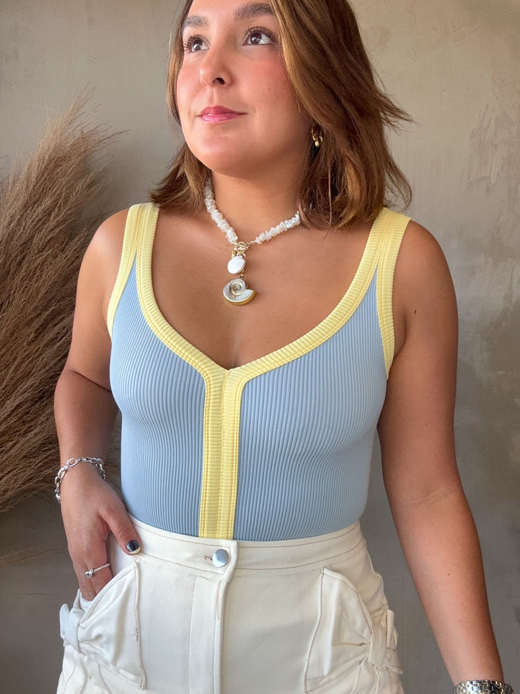 Nora Blue Contrast Bodysuit