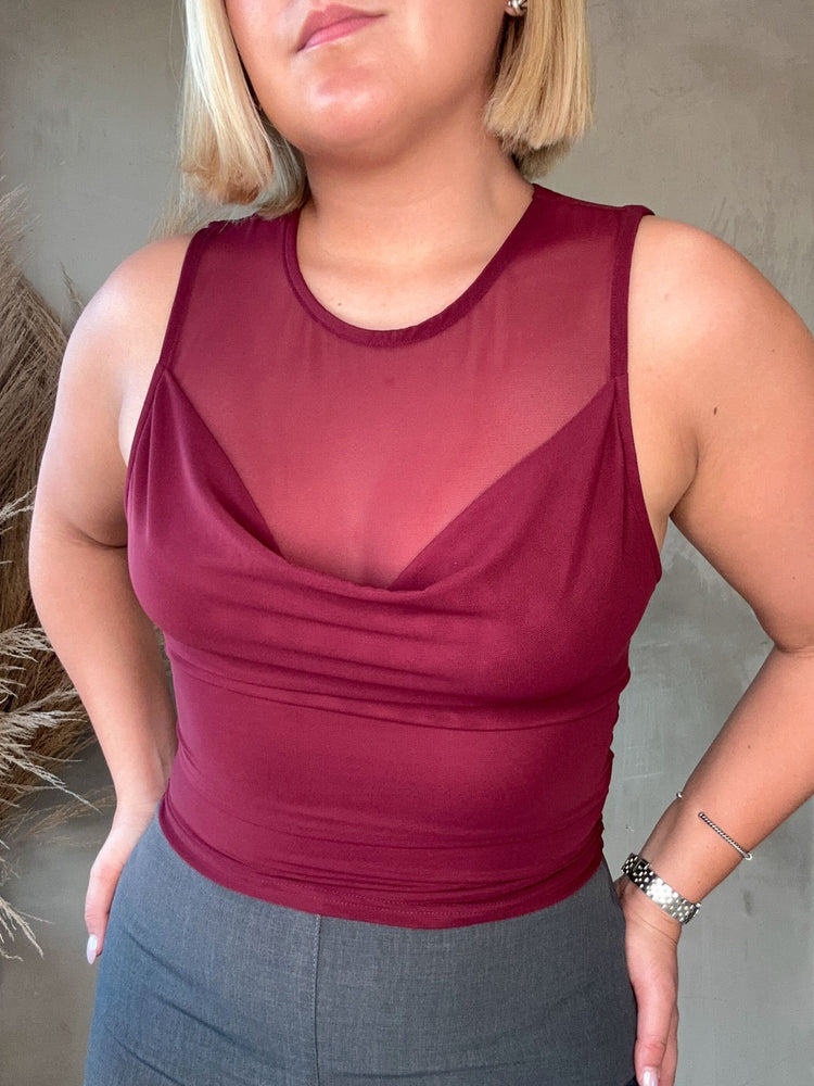FINAL SALE - Amy Wine Mesh Top