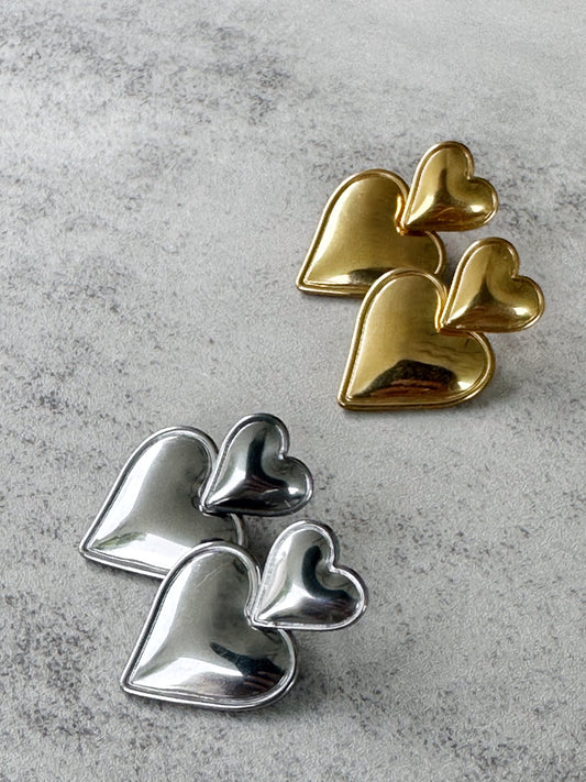 Double Heart Steel Earrings