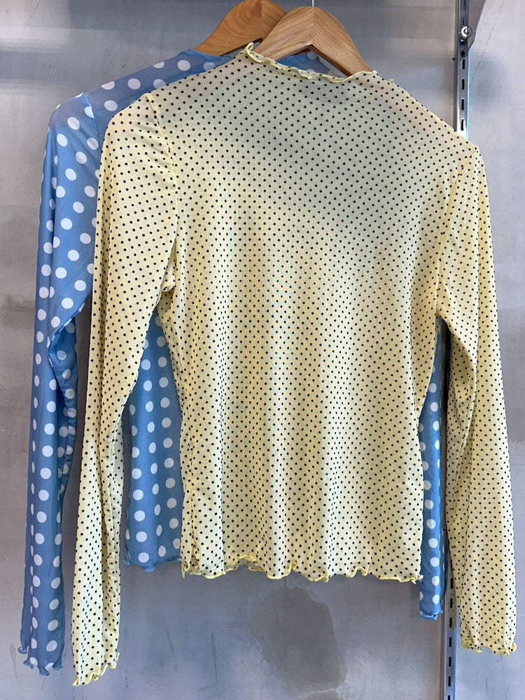 Eden Yellow Polka Dots Mesh Top